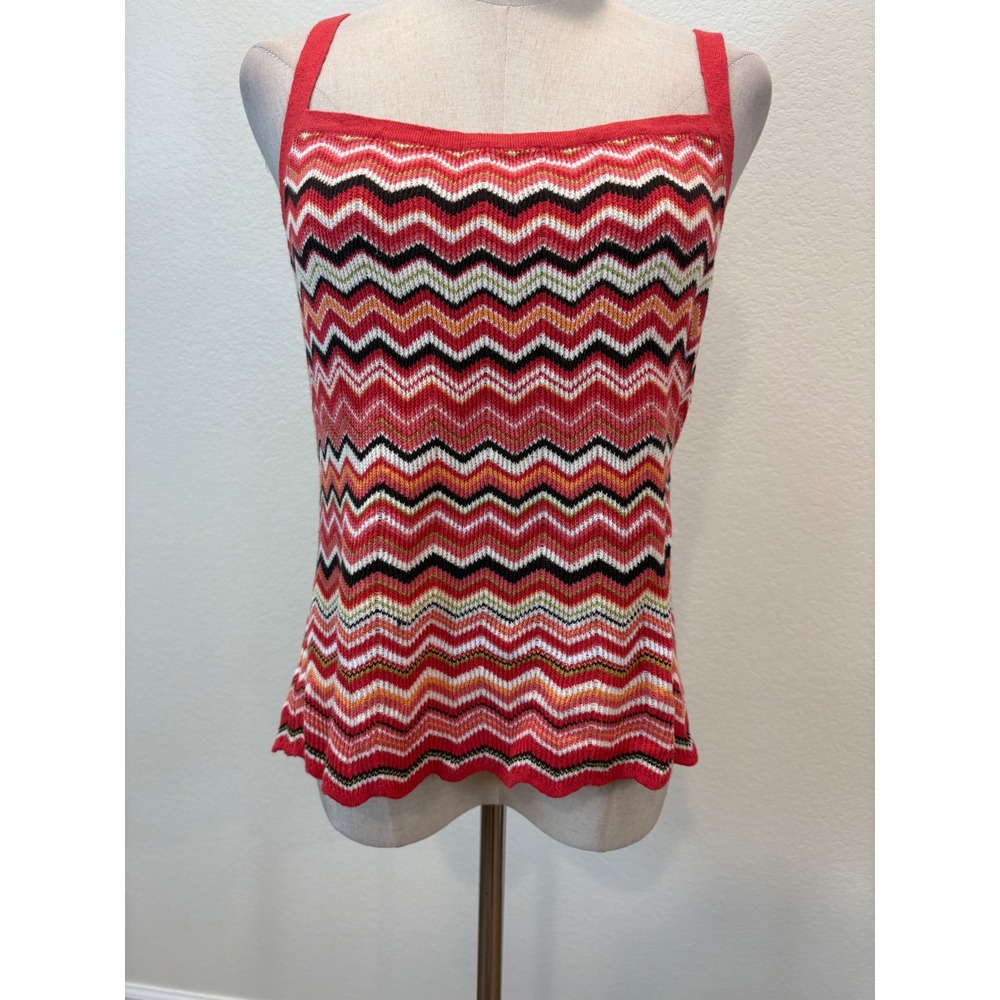 NWT Liz Claiborne Knitβ Tank Top Women XL Red Chevron Zigzag Linen Blend resort